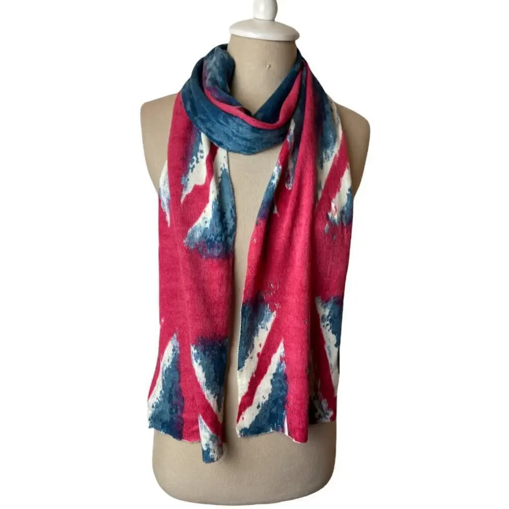 United Kingdom UK British Flag Long Acrylic Scarf Red Blue